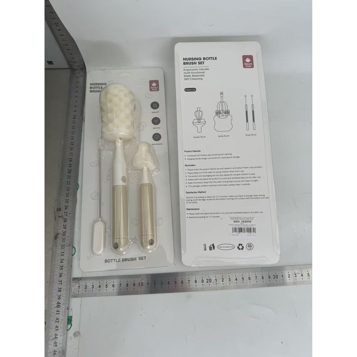 Ambalaj set 3 perii spălat biberoane fără BPA, greutate 130 g, culoare bej