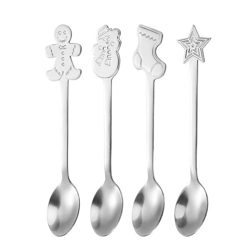 Set 4 Lingurițe Crăciun din Oțel Inoxidabil 410, Modele Festive în