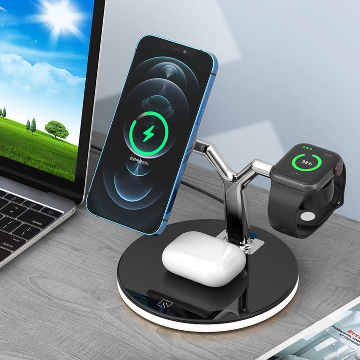 Port USB-C intrare 9V și cablu 1m inclus la stația de încărcare wireless Vivimall negru