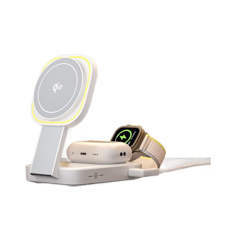 Detaliu zonă încărcare AirPods și brat magnetic Apple Watch, statie 3 in 1 alb ivory Vivimall