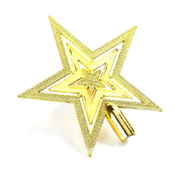 Varf decorativ de brad, Auriu, in forma de Stea, cu efect de stralucire, din Plastic, 14.5 x 14.5 cm, Interior,Exterior, Vivimall