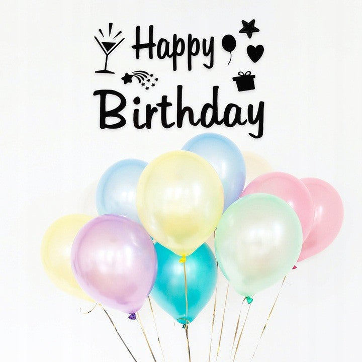 Sticker Autocolant pentru Baloane, Vivimall, Tematica Aniversare, Model Happy Birthday, 29x21 cm, Negru - vivimall.ro