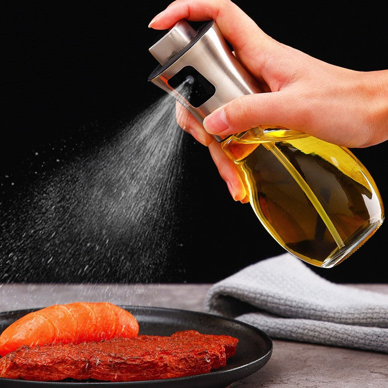 Sticla de ulei cu Pulverizator, Vivimall, Sticla pentru Lichide de Bucatarie, Otet, Sos, 16.7 x 5.2 cm, Volum 200 ml, Gri - vivimall.ro