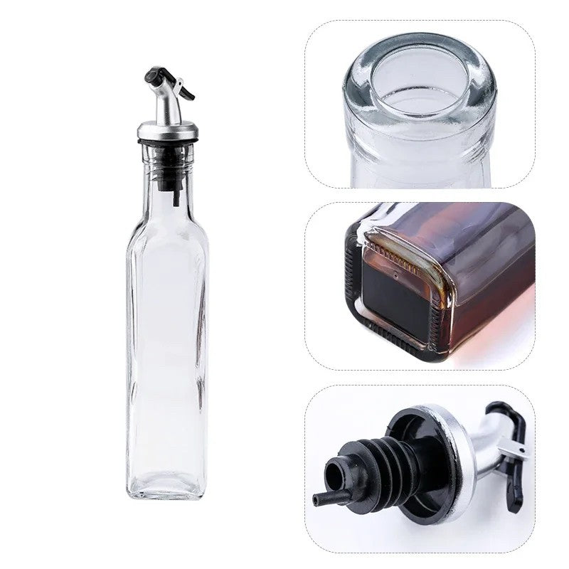 Sticla de Ulei de Masline, Vivimall, Sticla etansa pentru Lichide de Bucatarie, Sticla pentru Uleiuri, Sosuri, Otet, Capac din Inox Dozator, 30 x 6 cm, volum 500 ml, Transparent- - vivimall.ro