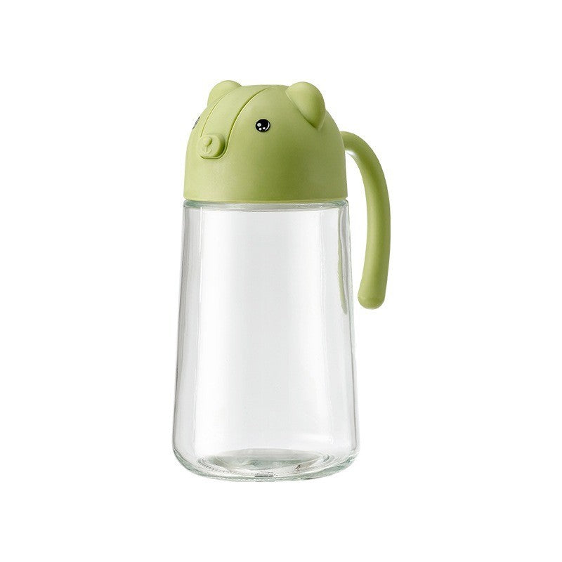 Recipient de ulei, Vivimall, Model Ursulet, Sticla pentru Lichide de Bucatarie, Inchidere Deschidere Automata, 18.5 x 13 cm, Volum 630 ml, Verde - vivimall.ro