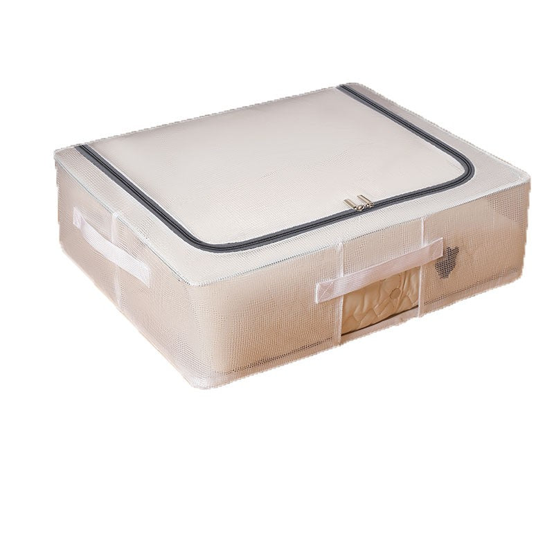 Cutie de Depozitare, Vivimall, pentru Pantofi Haine, din Plasa PVC Impermeabila si Manere Laterale, Pliabila, Fermoar Bidirectional, 50 x 40 x 15 cm, Transparenta - vivimall.ro