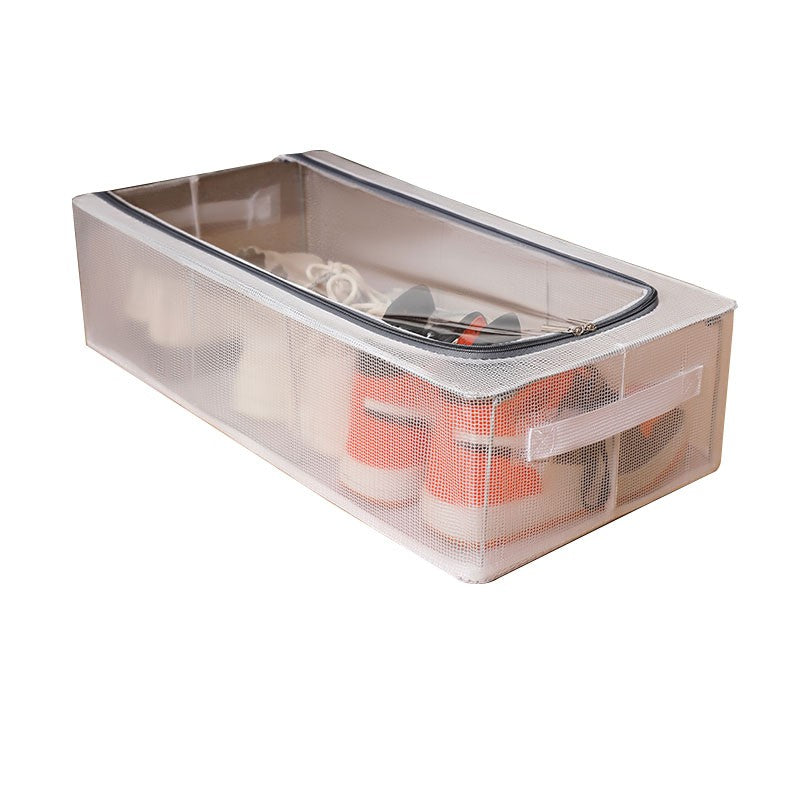 Cutie de Depozitare, Vivimall, pentru Pantofi Haine, din Plasa PVC Impermeabila si Cadru de Otel, Pliabila, Fermoar Bidirectional, 60 x 30 x 15 cm, Transparenta - vivimall.ro