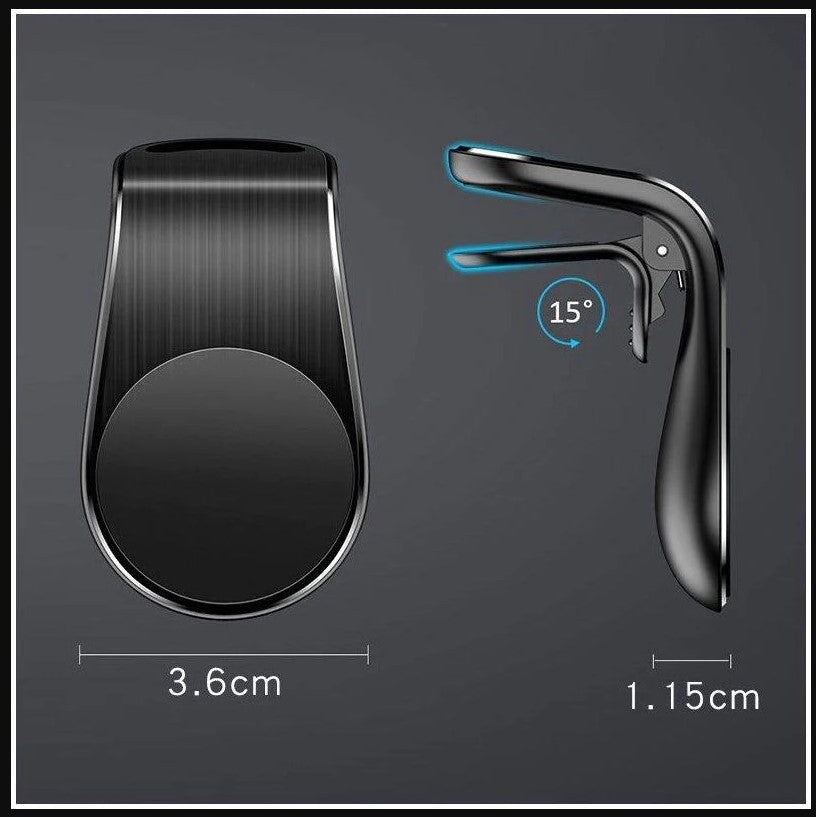 Suport telefon auto magnetic neodim montat pe grila de ventilație, detaliu mecanism prindere
