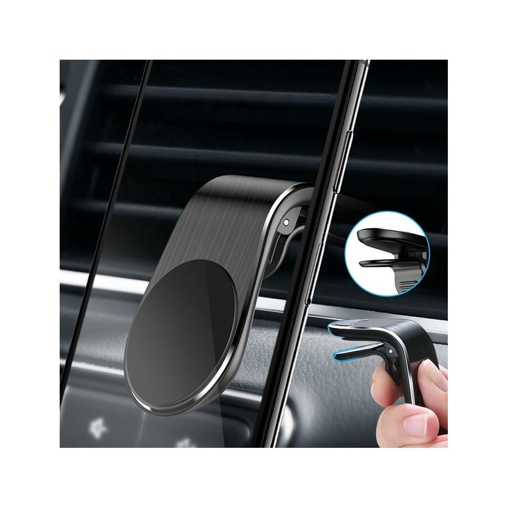 Suport auto magnetic neodim, vedere spate cu placuta metalica inclusa, model negru Vivimall