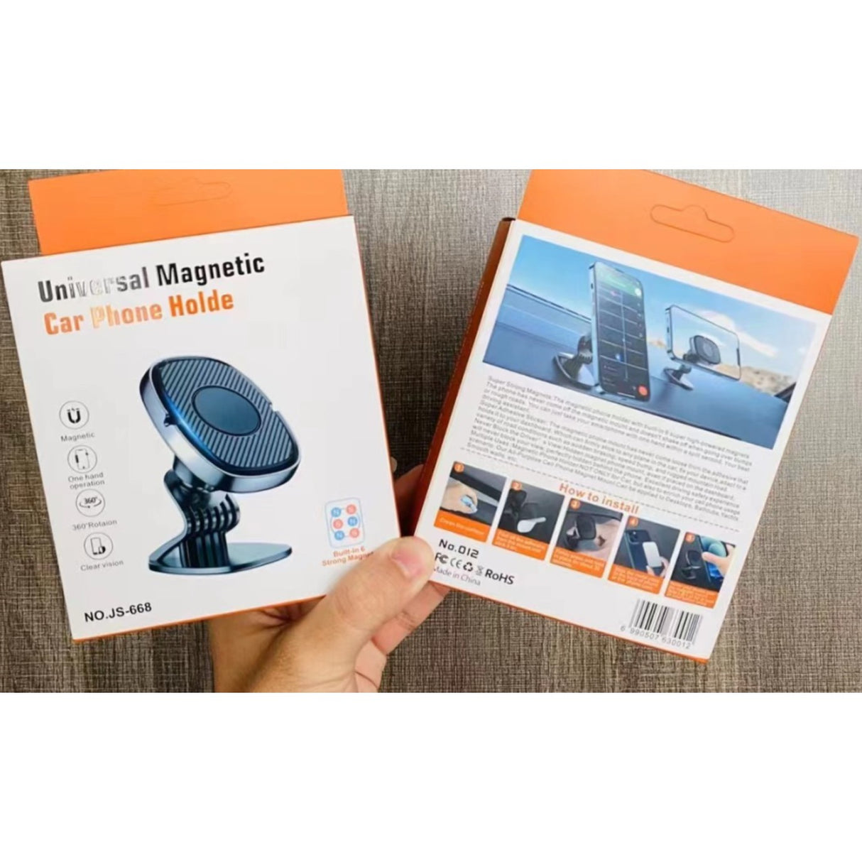 Suport Auto Magnetic Vivimall 360 grade cu adeziv, 53 mm, Holder JS - 668, compatibil cu dispozitive intre 4" - 7", Ajustabil, 6 Magneti Neodymium- incorporati, Negru - vivimall.ro