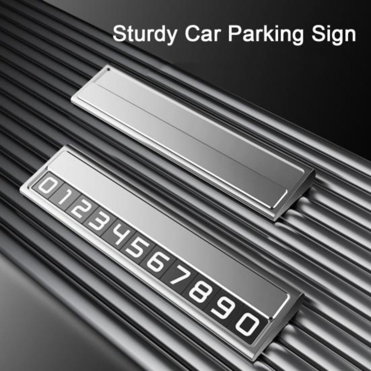 Suport Auto Numar Telefon Parcare, Flippy, Design Metalic cu Capac, Afisaj Ascuns Rabatabil, Cifre Magnetice Fluorescente, 11.8 x 3 x 1 cm, Argintiu