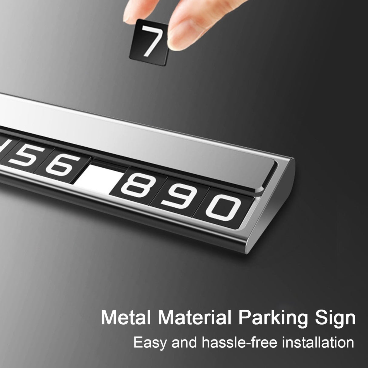 Suport Auto Numar Telefon Parcare, Flippy, Design Metalic cu Capac, Afisaj Ascuns Rabatabil, Cifre Magnetice Fluorescente, 11.8 x 3 x 1 cm, Argintiu