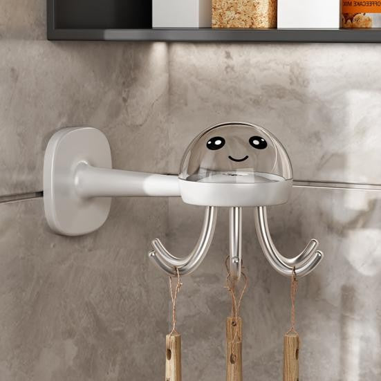 Suport Cuier pentru Perete, Vivimall, Model Caracatita, Adeziv, 10 x 8.5 cm, 6 Brate, Alb - vivimall.ro