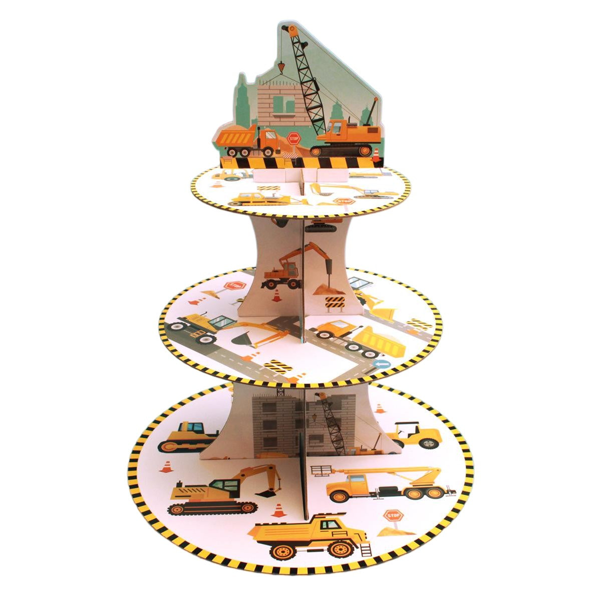 Suport Etajat pentru Prajituri, Flippy, cu Tematica Santier de Constructie, 3 Nivele, 38 cm, Model 3, Multicolor - vivimall.ro