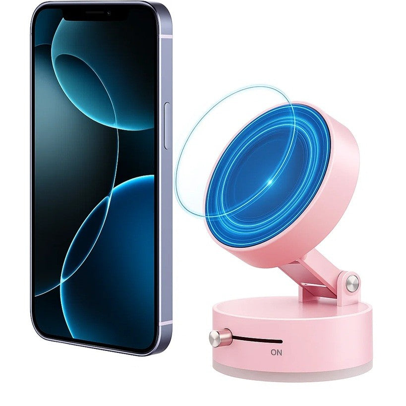 Suport Magnetic Auto pentru Telefon, cu Ventuza, Pliabil si Retractabil, Fixare prin Vid si Magnet, Rotativ 360° - vivimall.ro