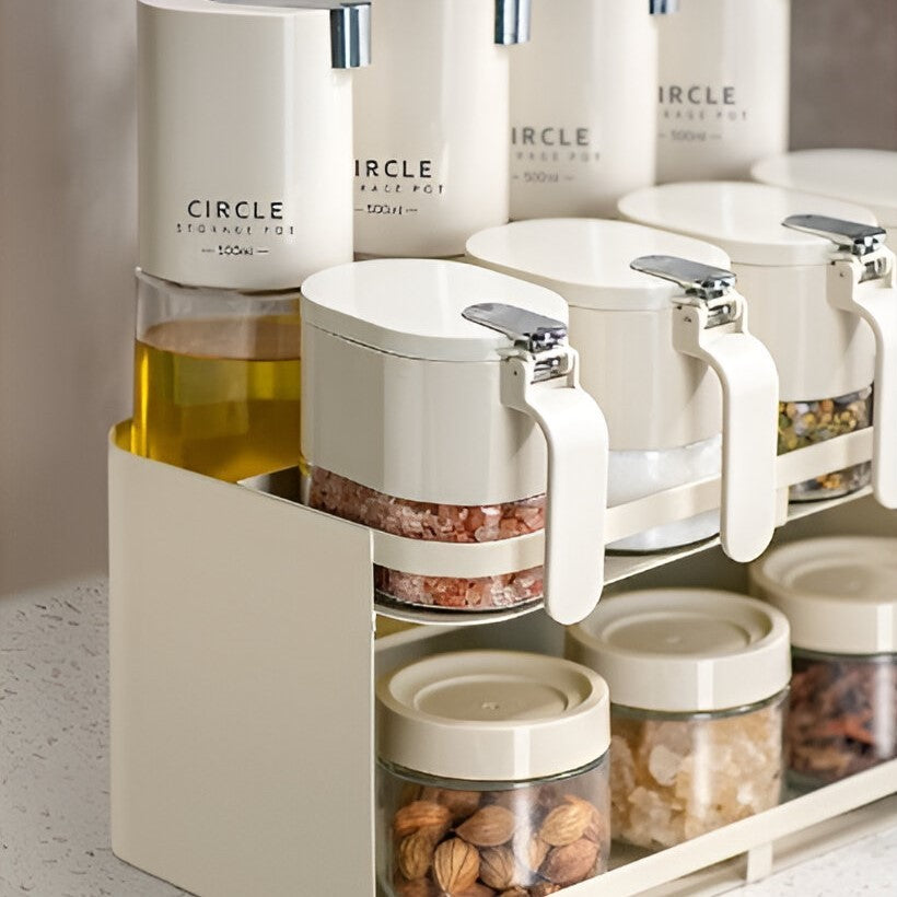 Suport pentru Depozitare Condimente, Ulei, Otet, Vivimall, Montare pe Perete din 12 Piese, Uz Casnic, pentru Bucatarie, 31 x 21.9 x 31.5cm, Alb - vivimall.ro