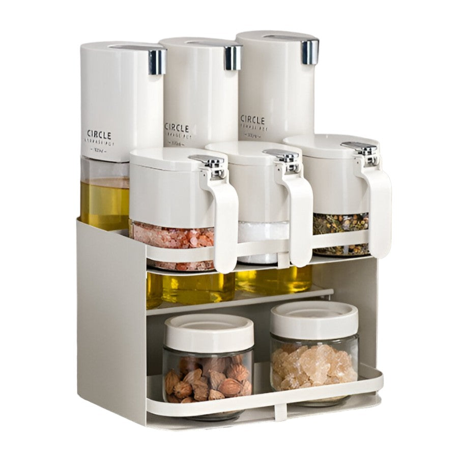 Suport pentru Depozitare Condimente, Ulei, Otet, Vivimall, Montare pe Perete din 9 Piese, Uz Casnic, pentru Bucatarie, 24 x 21.9 x 31.5cm, Alb - vivimall.ro