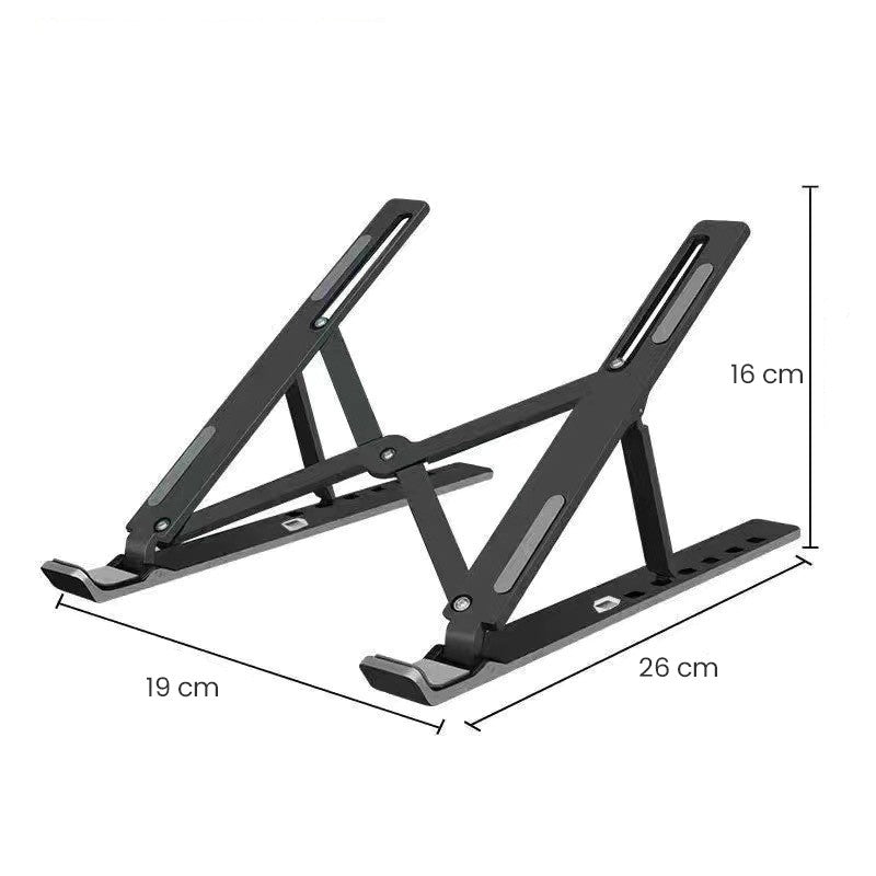 Suport tabletă și laptop reglabil negru, structură suspendată pentru ventilare, unghi de lucru