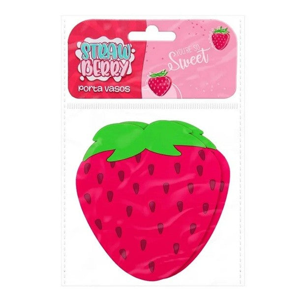 Suport pentru Pahar, Vivimall, Model Capsuna, din PVC, 10 x 12 cm, Rezistent la Caldura, Rosu - vivimall.ro