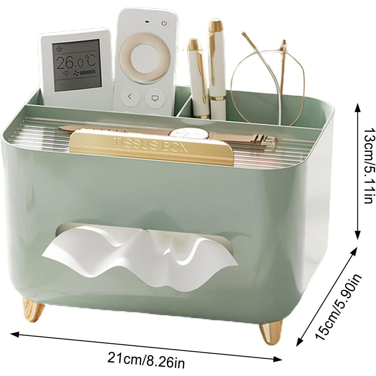 Suport pentru Servetele, Vivimall, Cutie Multifunctionala, Design Minimalist, ABS, cu Suport pentru Obiectele Personale, pentru Birou, 21x15x13 cm, Verde - vivimall.ro