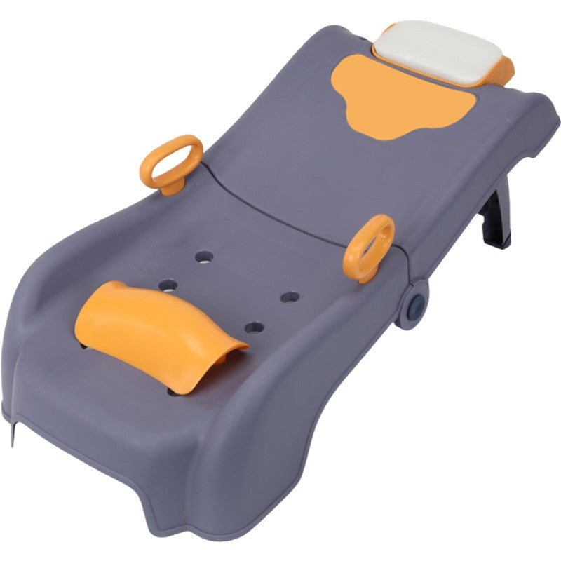 Suport Pliabil pentru Spalat Parul Vivimall, Pentru Copii, 0 - 16 ani, cu Picioare Antialunecare, Material Polipropilena, Suport Cap Reglabil, cu Manere, 82 x 40 x 28 cm, Bleumarin