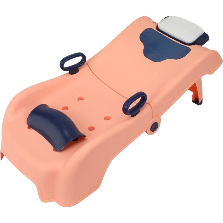 Suport Pliabil pentru Spalat Parul Vivimall, Pentru Copii, 0 - 16 ani, cu Picioare Antialunecare, Material Polipropilena, Suport Cap Reglabil, cu Manere, 82 x 40 x 28 cm, Roz pal