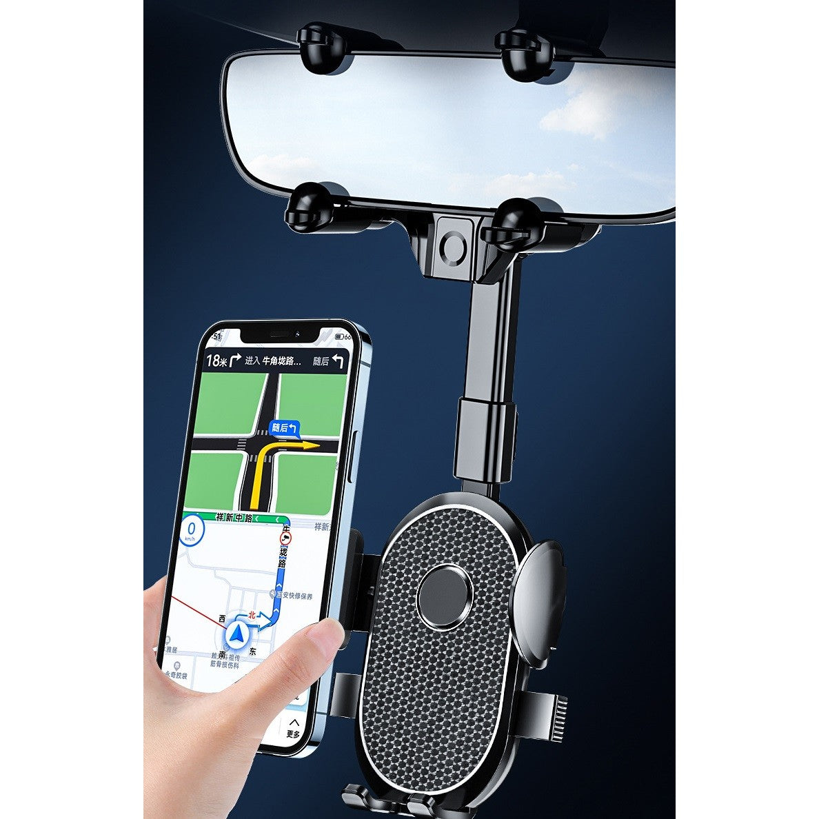 Suport Telefon Auto, Vivimall, Pentru Oglinda Retrovizoare, din ABS, Reglabil 360°, Negru - vivimall.ro