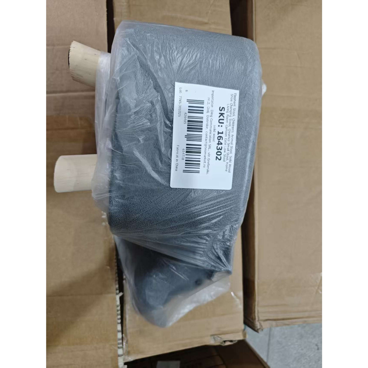 Taburet pentru Copii, Flippy, Scaun Tip Taburet, Model Elefant, din Lemn Masiv, Scaun pentru Copii, 30 x 25 x 25 cm, Gri inchis - vivimall.ro