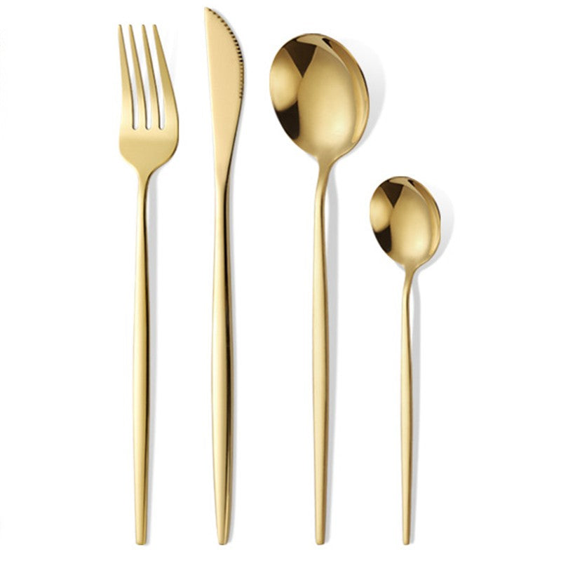 Tacamuri Portugheze, Vivimall, Set din 24 de Piese din Otel Inoxidabil, 6 Cutie, 6 Furculite, 6 Linguri de Masa, 6 Linguri pentru Ceai, Auriu - vivimall.ro