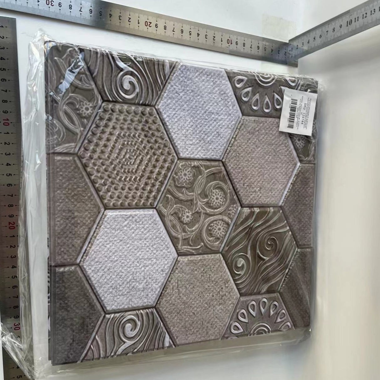 10 x Placi Tapet Autocolant 3D cu Imitatie de Marmura Hexagonala, pentru Perete Bucatarie Sufragerie, Usor de Curatat, Rezistent la Apa, Autoadeziv, 30x30 cm, Gri - vivimall.ro
