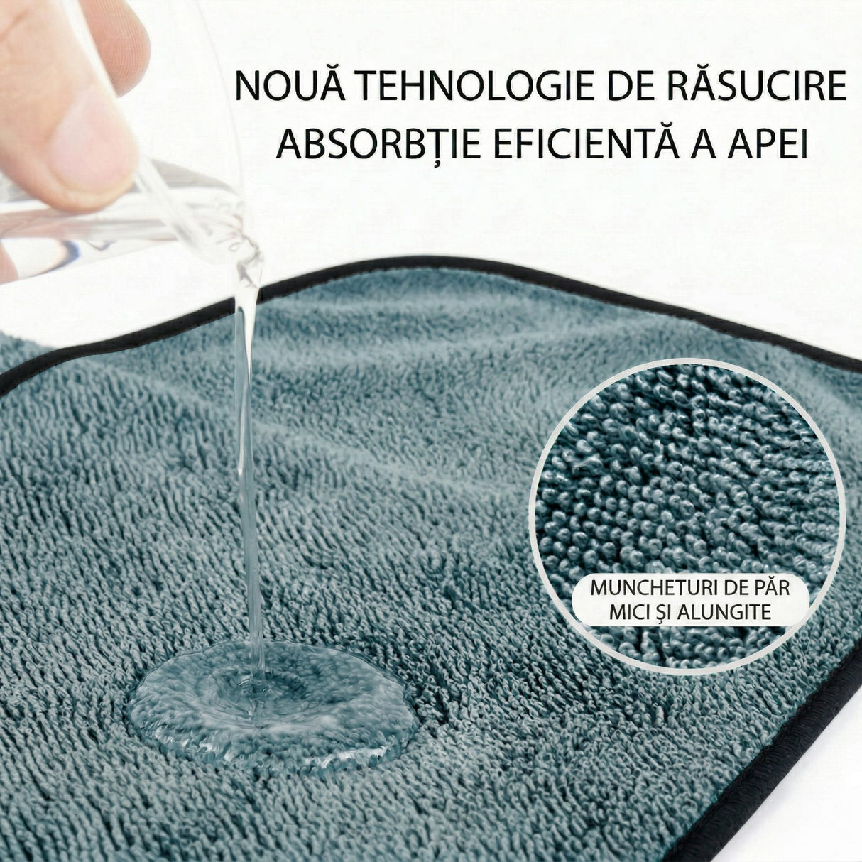 Detaliu textură microfibră premium 600 GSM prosop auto Flippy albastru deschis, densitate ridicată