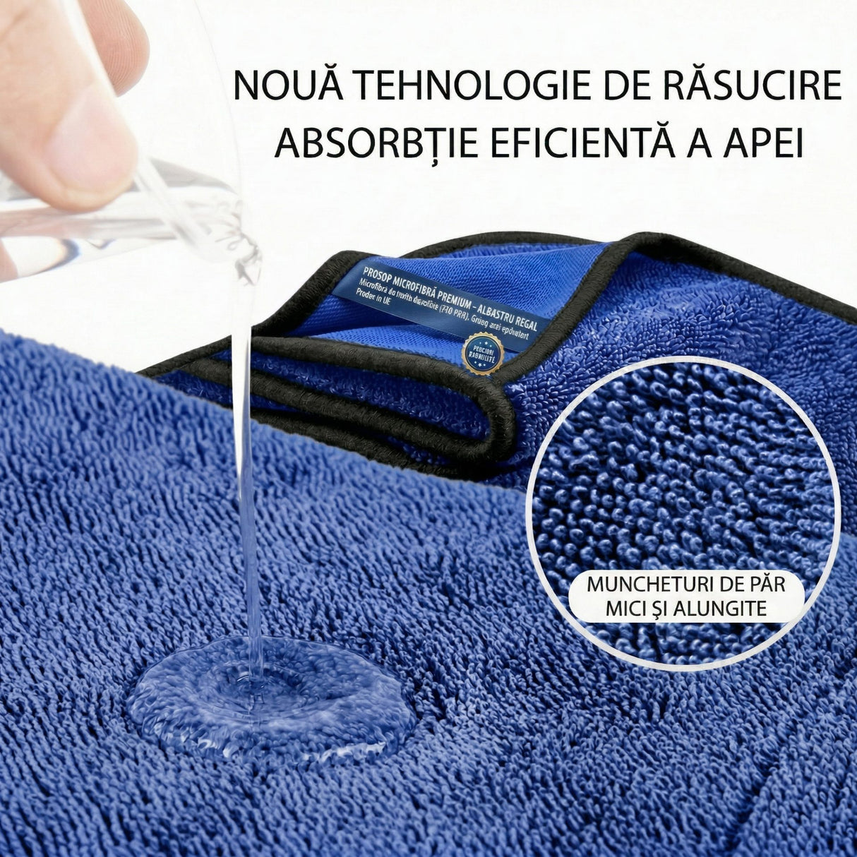 Prosop auto Flippy 90x70 cm desfășurat complet, suprafață de absorbție maximă, culoare albastru închis
