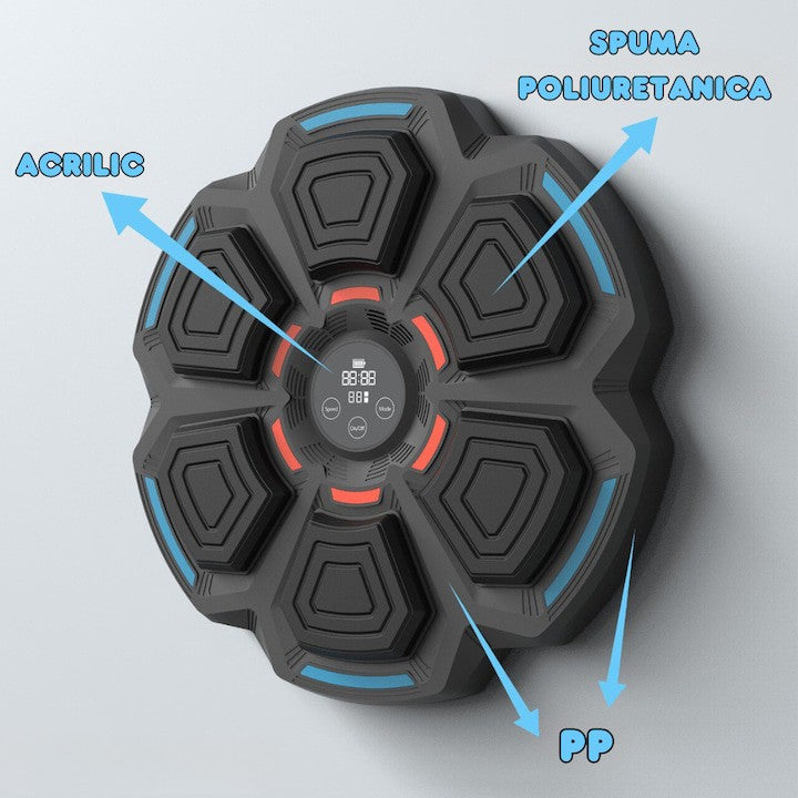 Tinta Lovituri Box Montabil pe Perete, Vivimall, Negru, Difuzor, Bluetooth, Iluminare LED, 41.5 x 6.5 x 42 cm, Manusi Incluse - vivimall.ro