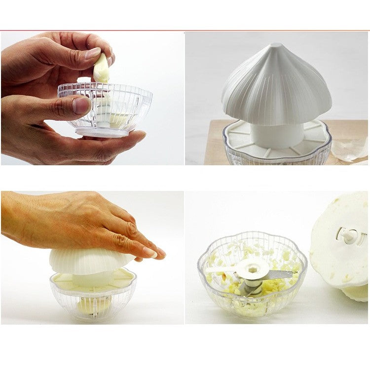 Tocator manual pentru usturoi, in forma de usturoi, cutite rezistente, utilizare prin apasare, material ABS si inox, 9.5x9.5x9.3 cm, alb - vivimall.ro