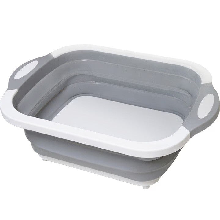 Tocator Multifunctional, Vivimall, 2 in 1, cu Cos pentru Spalat si Scurgere Alimente, 480 g, Pliabila, Gri - vivimall.ro