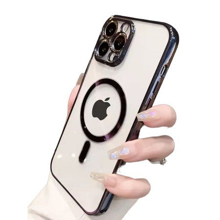 Husa MagSafe pentru Apple iPhone 13, Full Cover, Protectie camera, Margini colorate Electroplating, Magnetica, Incarcare Wireless, Flippy, Negru - vivimall.ro