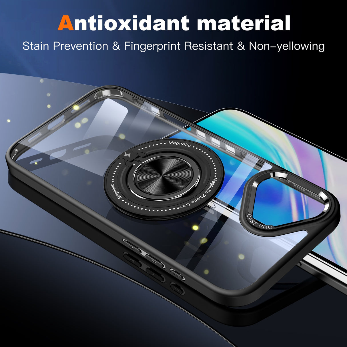 Husă iPhone 16 Plus cu inel magnetic rotativ, imagine de ansamblu produs, fundal alb studio