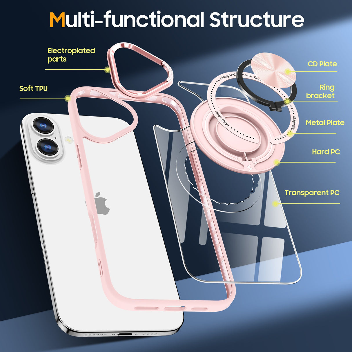 Husă iPhone 16 Plus cu inel rotativ ca suport de birou, unghi lifestyle utilizare