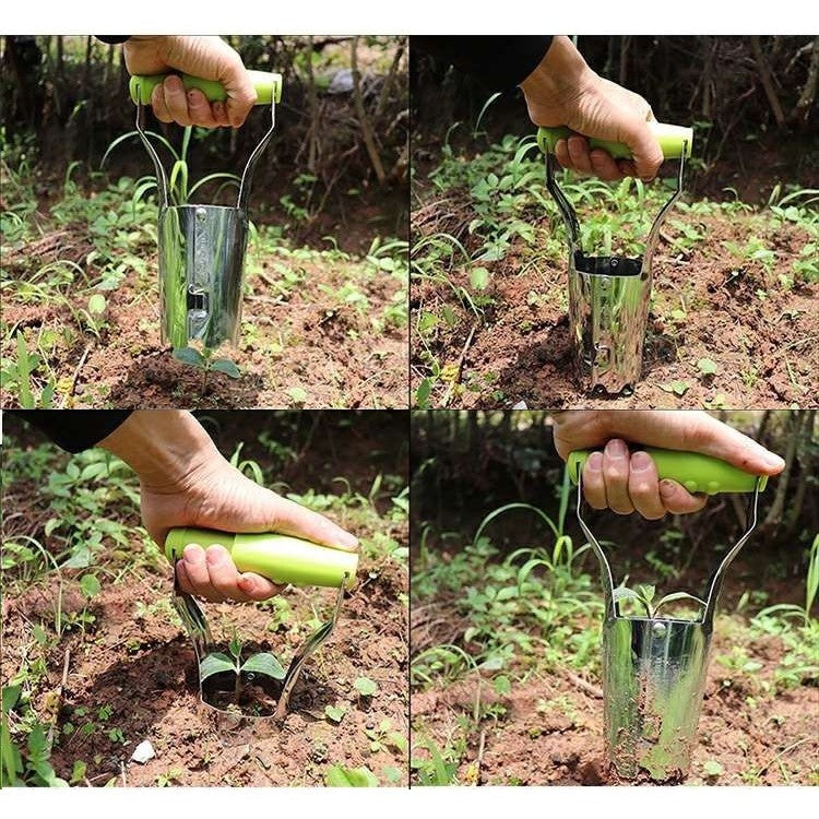 Transplantator Agricol Cilindric, Vivimall, din Otel si Plastic, 6 cm Diametru, cu Maner Flexibil, 23 x 6 x 13 cm, Verde - vivimall.ro