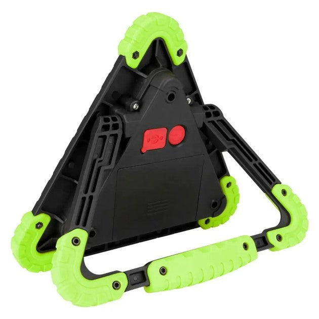 Triunghi Multifunctional de Avertizare, Vivimall, Lanterna LED, Impermeabil IP65, 800 lm, 2 x AA, Functie Incarcare Telefon, USB si Micro USB, COB 33, Verde - vivimall.ro