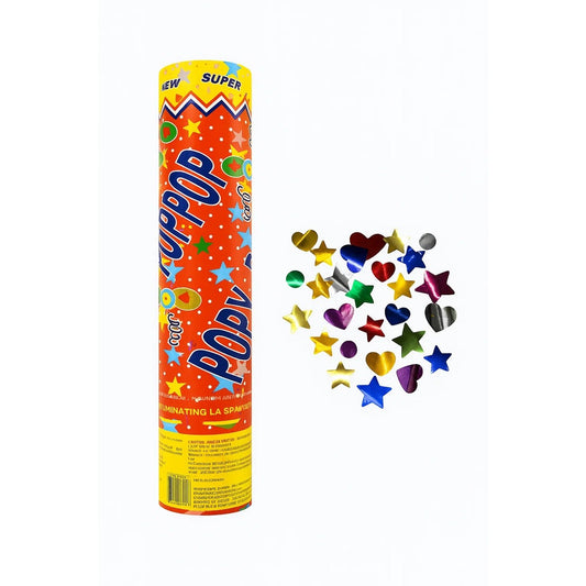 Tun De Confetti, Party Popper 40 Cm, Inimioare, Paiete Lucioase, 3 Cm Diametru - vivimall.ro