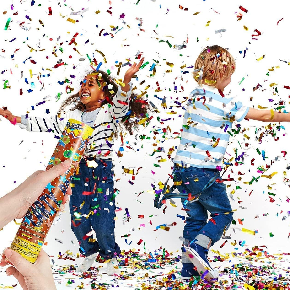 Tun de Confetti, Flippy, Party Popper, 60x5 cm, Model Stelute, Inimioare, Paiete, Lucioase, 3 cm Diametru, Multicolor