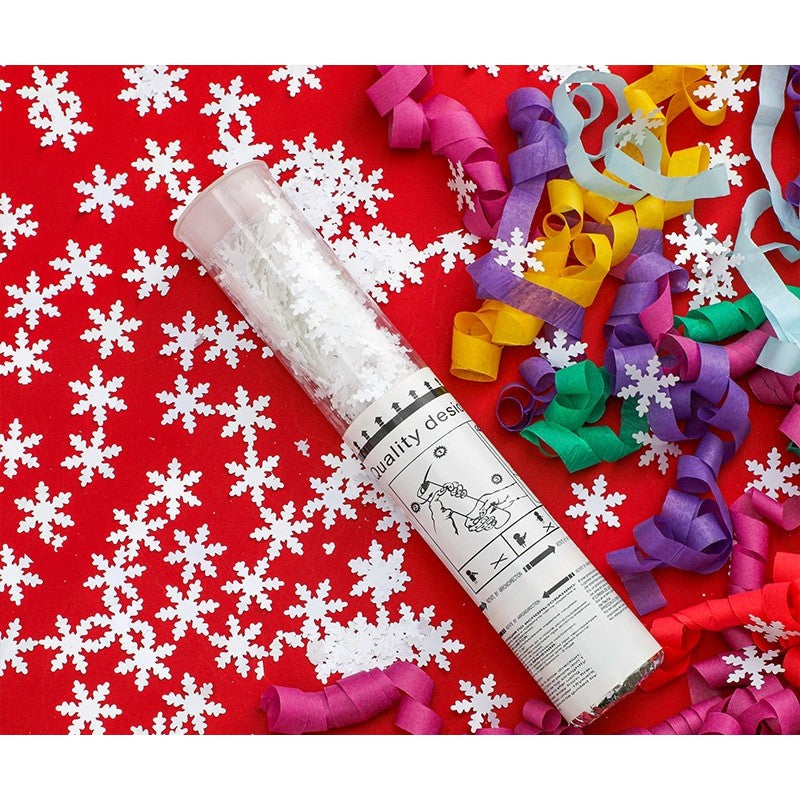 Tun de Confetti, Flippy, 30 cm, Model Fulgi de Zapada din Hartie, Ambalaj din PET, Alb