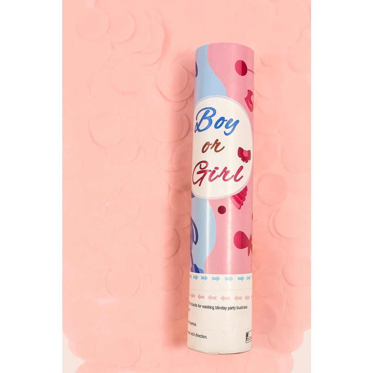 Tun Confetti, Flippy, Model Gender Reveal, Boy or Girl, 40 cm, Ambalaj din Carton, Eliberare prin Rasucire, Roz