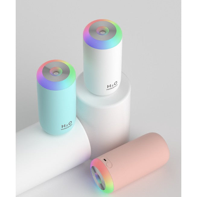 Umidificator, H2O, cu Difuzor de Aroma, Lumina de Noapte LED in 7 Culori, Zgomot Redus, 14.7x7.2cm, 350mL, Culoare Roz