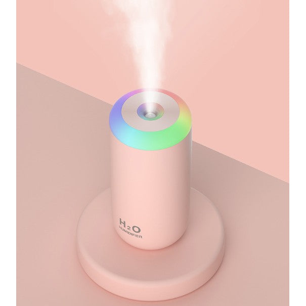 Umidificator, H2O, cu Difuzor de Aroma, Lumina de Noapte LED in 7 Culori, Zgomot Redus, 14.7x7.2cm, 350mL, Culoare Roz