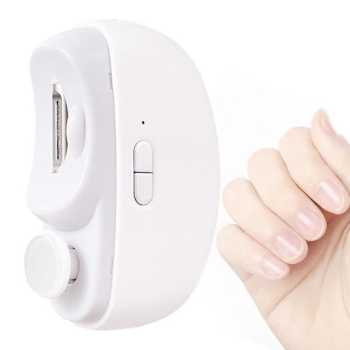 Unghiera Electrica 2 in 1, Flippy, Taiat si Slefuit, 2 Viteze, Lumina LED, Design Ergonomic, Compartiment Resturi, Portabila, Silentioasa 65 db, USB-C, Manichiura, Ideal Pentru Copii si Adulti, 8.5 x 6.8 x 3.3 cm, Alb - vivimall.ro