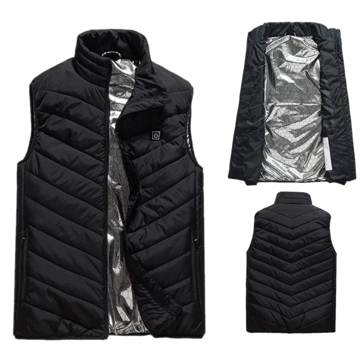 Vesta Inteligenta Incalzita, Flippy, Unisex, 2 Zone de Incalzire, Umplutura Bumbac, 3 Trepte de Temperatura, Incarcare USB, Negru, sub 45 kg, Marime S