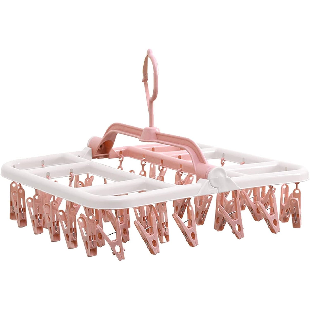 Uscator de Rufe Suspendat Vivimall, cu 40 Carlige, Rotire 360 Grade, Protectie Vant, Pliabil, Patrat, Mateiral Plastic, Usor de Depozitat, Multifunctional, 36 x 24 cm, Alb/Roz - vivimall.ro