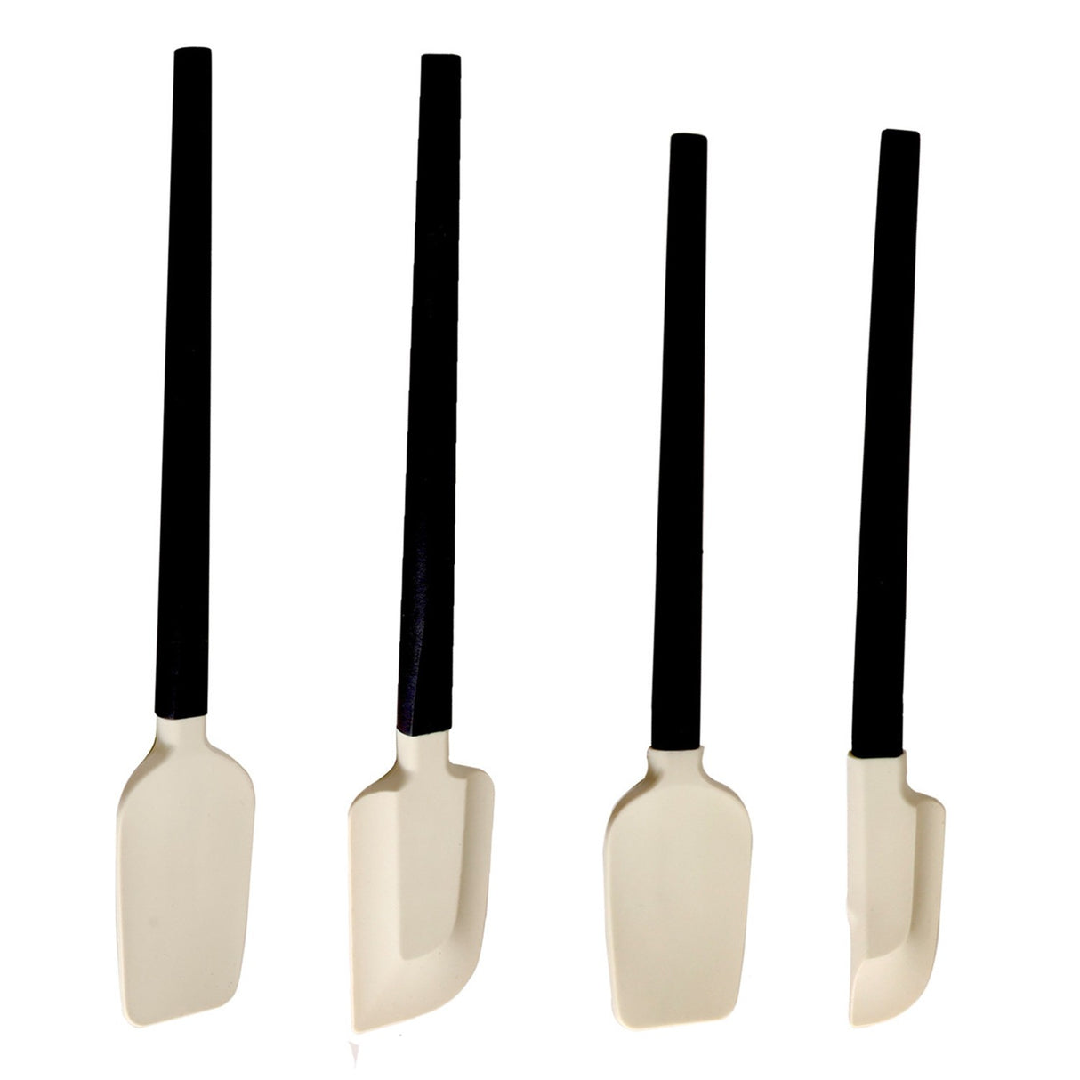 Ustensile de Bucatarie, Vivimall, Set din 4 bucati, din Silicon si Lemn, Spatule de Diferite Dimensiuni, Termo rezistente, Antiaderente, Instrument de Amestecat in Bucatarie, Alb-Negru